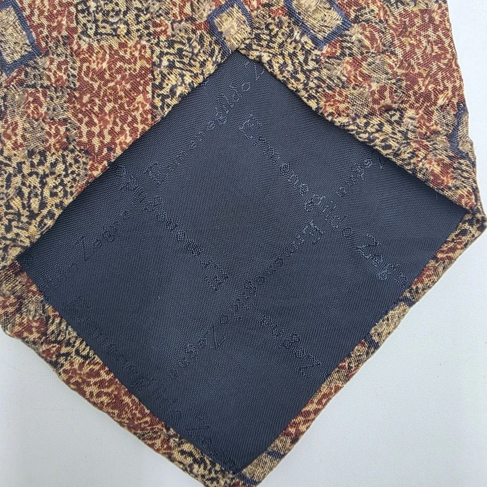 Ermenegildo Zegna Silk Tie Brown Tan Navy Geometric Tapestry Made in Italy